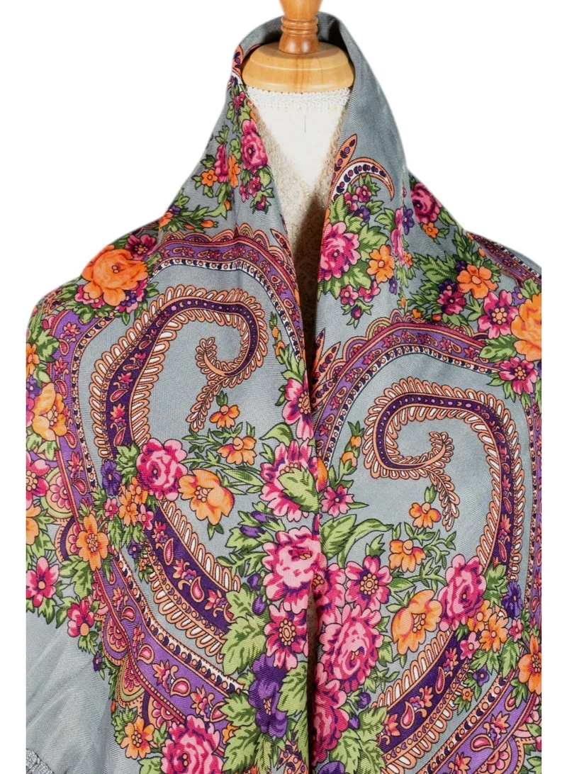 بيداني شال صوف رمادي مزخرف بتصميم بيزلي ذهبي